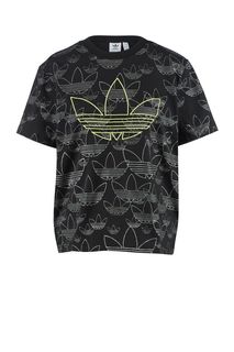 Черная хлопковая футболка с принтом и вышивкой Adidas Originals