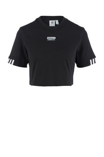 Укороченная хлопковая футболка черного цвета Adidas Originals