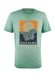 Зеленая футболка из хлопка с принтом Mustang