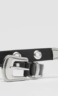Stradivarius Ремень С Перфорациями И Пряжкой В Ковбойском Стиле Женская Коллекция Черный 70