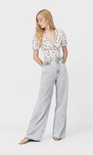 Stradivarius Топ Из Поплина С Воротником Женская Коллекция Multicolor S