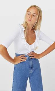 Stradivarius Футболка С Воланами Женская Коллекция Белый S