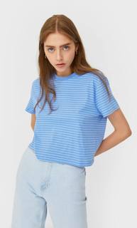Stradivarius Базовая Укороченная Футболка Женская Коллекция Синий Xs