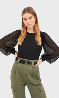 Stradivarius Рубашка Из Поплина С Вышивкой Плюмети На Рукавах Женская Коллекция Черный L