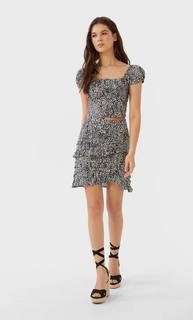 Stradivarius Юбка Со Сборкой Женская Коллекция Черный M