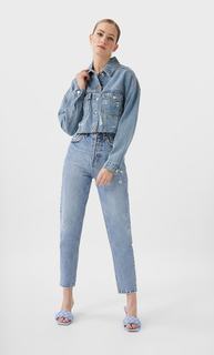 Stradivarius Укороченная Джинсовая Куртка Женская Коллекция Светлый Деним M