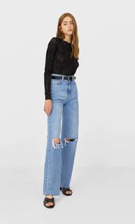 Stradivarius Футболка Из Прозрачной Ткани Женская Коллекция Черный M