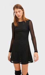 Stradivarius Мини-Платье Из Прозрачной Ткани С Вышивкой Плюмети Женская Коллекция Черный M