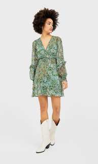 Stradivarius Мини-Платье С Воланами Женская Коллекция Пастельно-Зеленый S