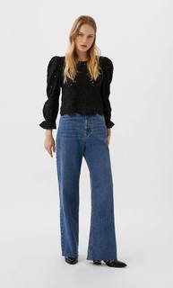 Stradivarius Топ С Вышивкой Ришелье Женская Коллекция Черный L