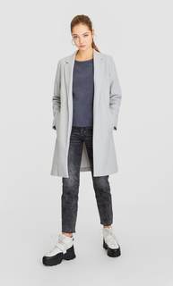 Stradivarius Пальто Из Трикотажной Ткани С Начёсом Женская Коллекция Пестро-Серый S