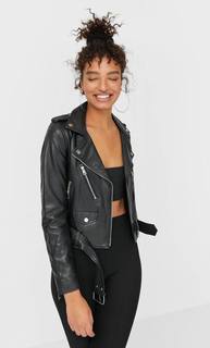 Stradivarius Кожаная Байкерская Куртка Женская Коллекция Черный Xs