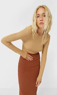 Stradivarius Майка С Длинными Рукавами Женская Коллекция Бежевый S