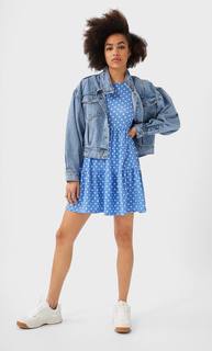 Stradivarius Трикотажное Платье С Объемными Рукавами Женская Коллекция Синий S