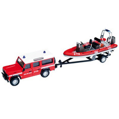 Коллекционная машинка Bburago EMERGENCY FORCE AUTO Z DK Красный с катером на прицепе 1:50