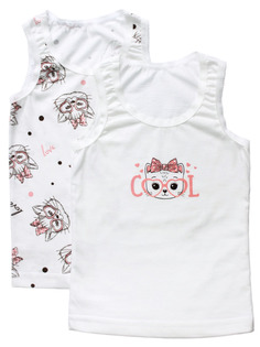 Комплект маек для девочки Веселый малыш Кошечка с ажурной резинкой, молочный, р. 86