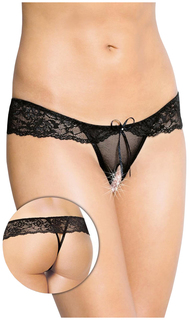 Трусики ажурные-стринг с бантом и доступом черный M/L SoftLine