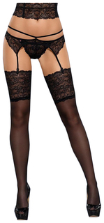 Чулки Frivolla с широкой кружевной резинкой с цветочным узором черный S/M Obsessive