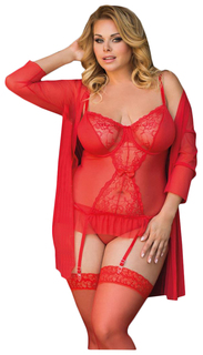 Романтичный корсаж Dafne с пажами и трусиками-стрингами красный XXXL SoftLine