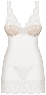 Полупрозрачная облегающая сорочка с лифом на косточках белый S/M Obsessive