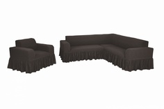 Комплект чехлов на угловой диван и кресло с оборкой Venera "Жаккард", цвет: коричневый