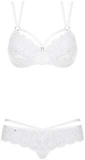 Секси-комплект из нежного цветочного кружева с тоненькими бретелями белый L/XL Obsessive