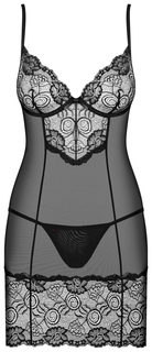 Сорочка полупрозрачная Alluria с кружевами черный S/M Obsessive