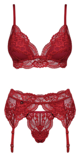 Чувственный кружевной комплект из 3 предметов малиновый L/XL Obsessive