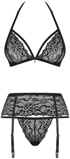 Комплект из цветочного ажура черный L/XL Obsessive