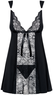 Бэби-долл Charmea с кружевами и бантиком на лифе черный S/M Obsessive