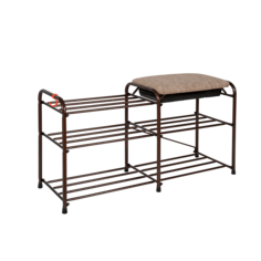 Подставка для обуви ЗМИ 3-х полочная 80 с бежевым сиденьем с ящиком, цвет медный