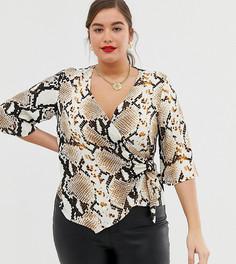 Блузка со змеиным принтом, запахом и пряжкой River Island Plus-Мульти