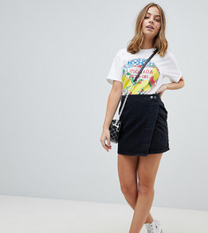 Черная выбеленная джинсовая юбка с запахом ASOS DESIGN Petite-Черный