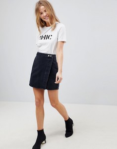 Черная джинсовая юбка с запахом ASOS DESIGN-Черный