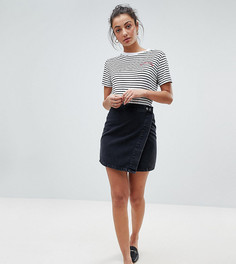 Черная выбеленная джинсовая юбка с запахом ASOS DESIGN Tall-Черный