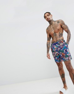 Шорты для плавания средней длины с тропическим принтом ASOS-Мульти