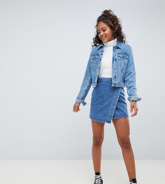 Синяя выбеленная джинсовая юбка с запахом ASOS DESIGN Tall-Синий