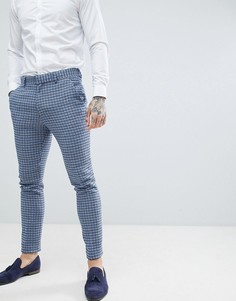 Синие брюки скинни в клетку с добавлением шерсти ASOS DESIGN wedding-Синий