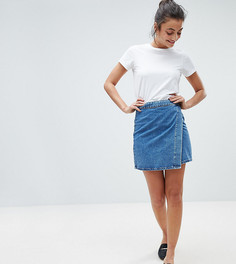 Синяя выбеленная джинсовая юбка с запахом ASOS DESIGN Tall-Синий