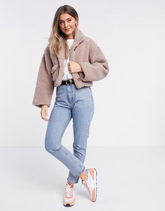 Сиреневая короткая куртка из искусственного меха ASOS DESIGN-Зеленый