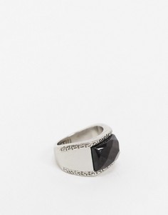 Серебристое кольцо-печатка с черным камнем WFTW-Серебряный