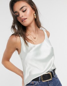 Атласный топ на бретелях с овальным вырезом ASOS DESIGN-Зеленый