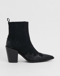 Черные ботинки на среднем каблуке в стиле вестерн Truffle Collection-Черный