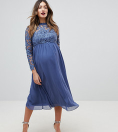 Приталенное платье миди с кружевными рукавами Chi Chi London Maternity-Синий