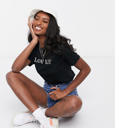 Футболка с надписью "low key" ASOS DESIGN Tall-Черный