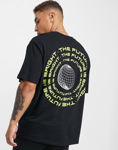 Черная oversized-футболка из органического хлопка с принтом Topman-Черный