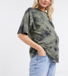 Футболка цвета хаки в стиле oversized с принтом тай-дай ASOS DESIGN Maternity-Зеленый