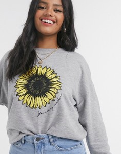 Серый свитшот с подсолнухом New Look