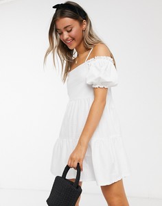 Ярусное платье с открытыми плечами Miss Selfridge-Белый