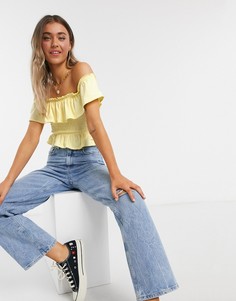 Присборенный топ с открытыми плечами и оборками Miss Selfridge-Мульти